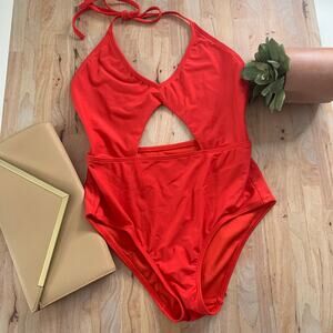 Express Red Cutout Front One Piece Swimsuit